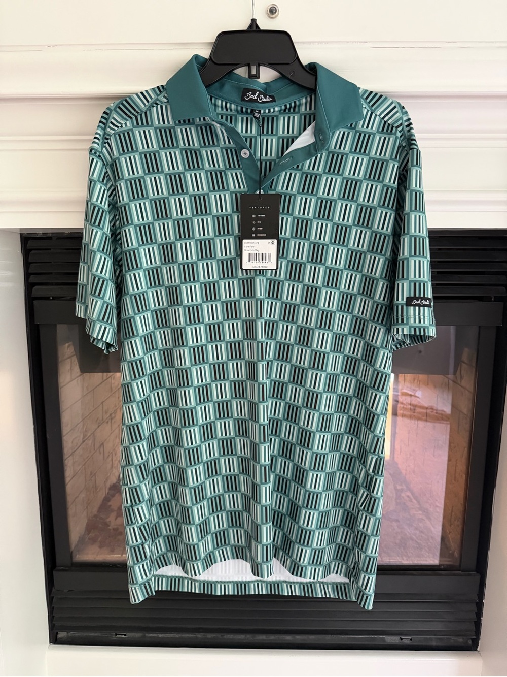 NWT: Bad Birdie Teal Geometric-Print Polo - size M